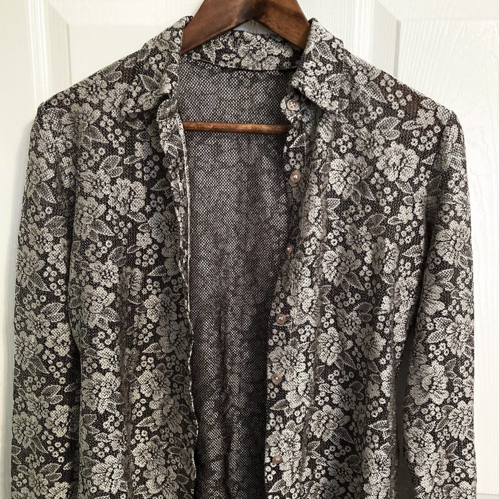 Women's See-Through Black Bolero Top (Meshed Fabric w/ Silver Floral Designs)